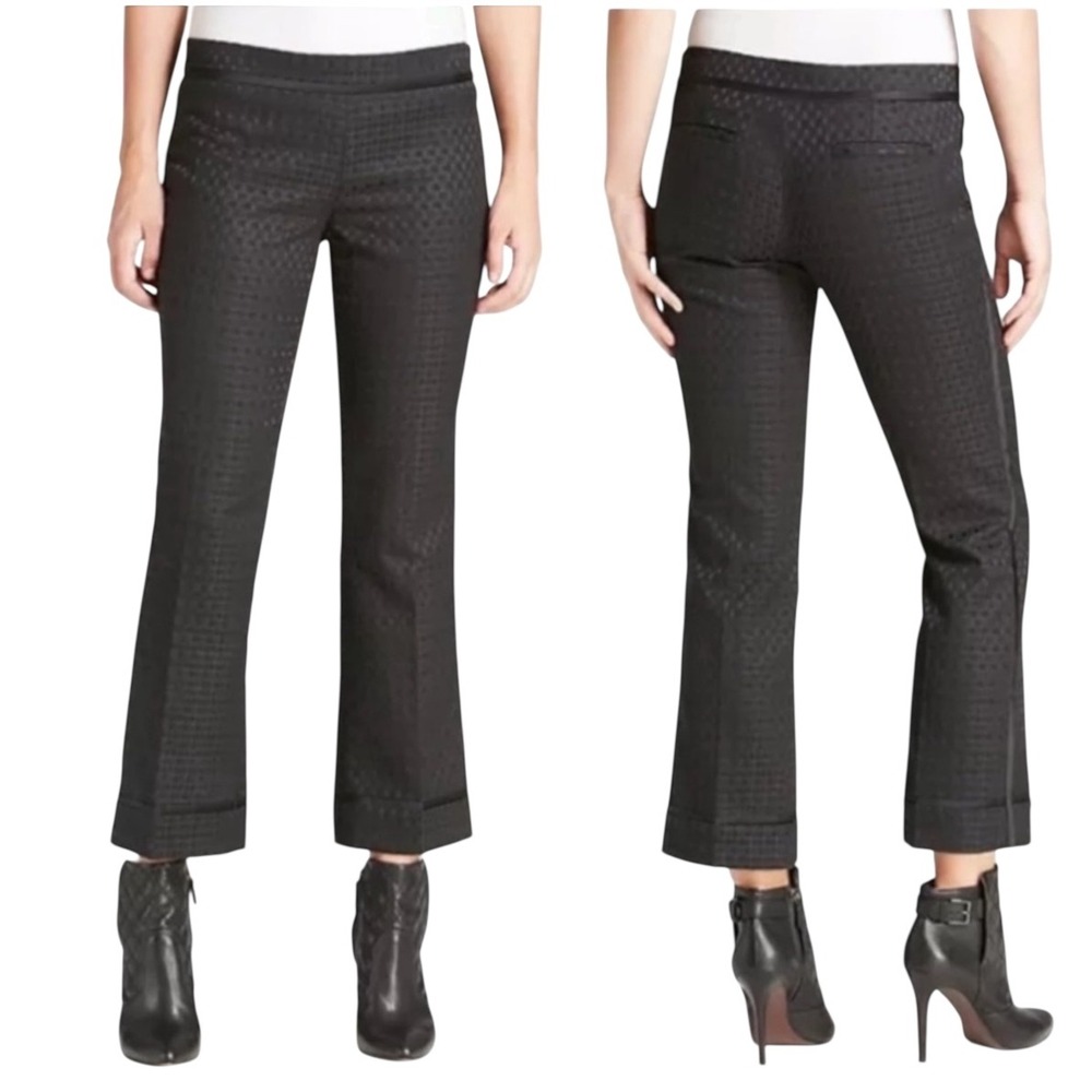 Tory Burch Madison Pant Phantom/Tory Navy Black‎ Textured Cropped Flare Size 2